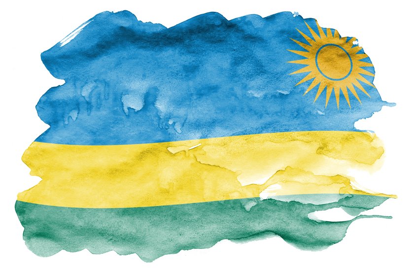 Flagge von Ruanda (öffnet Vergrößerung des Bildes) Flagge von Ruanda: oben blau mit einer gelben Sonne im rechten Eck, in der Mitte gelb und unten grün. (öffnet Vergrößerung des Bildes)