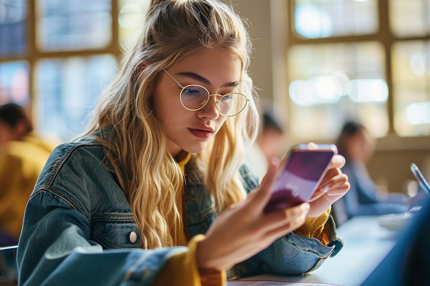 Studentin recherchiert nach einem Stipendium