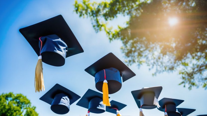 Graduation caps thrown up