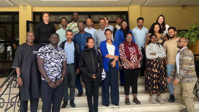 (öffnet Vergrößerung des Bildes) Starteten ihre internationale und interdisziplinäre Zusammenarbeit: die Workshopteilnehmenden aus Äthiopien, Senegal und Deutschland. (öffnet Vergrößerung des Bildes)