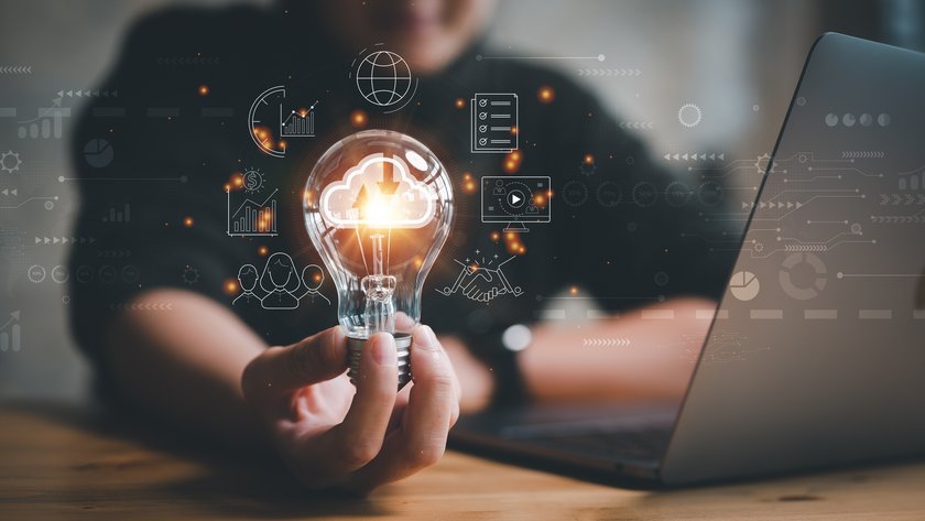 woman Hand holding Light bulb Global Internet connection. Business global internet connection application technology and digital marketing, Financial and banking, Digital link tech, big data.